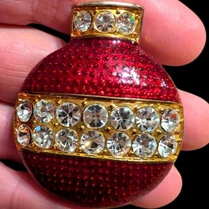 Vintage Eisenberg Ice Red Enamel Rhinestone Ornament Brooch